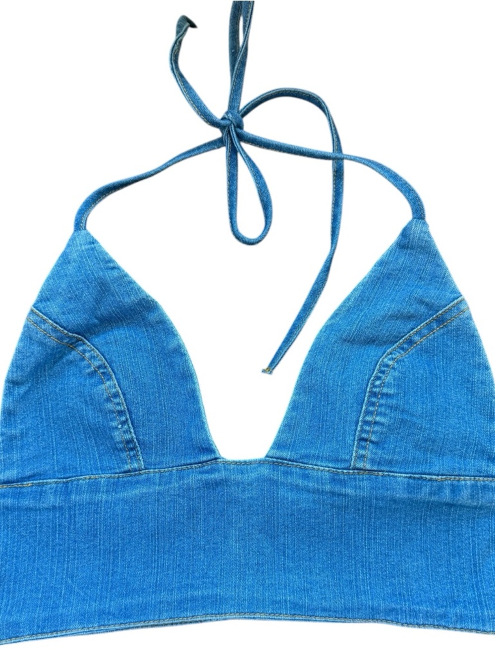 Denim Halter Crop Top - Blue